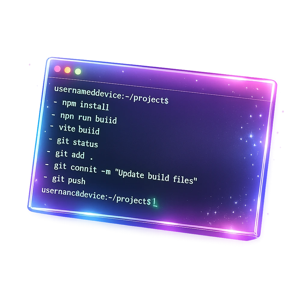 3D terminal window illustrating command-line development workflow